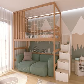 Кровать-чердак с балдахином и сеткой Мигель, КОД:MS651, images №1, magsale.ru