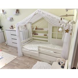 Детская кровать домик с ящиками и полкой Морган-2 80х160 белая эмаль, КОД:, images №1, magsale.ru