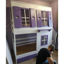 Двухъярусная кровать Домик Детства №84 (Ницца) 90х200 белая эмаль+5022, КОД:, images №1, magsale.ru