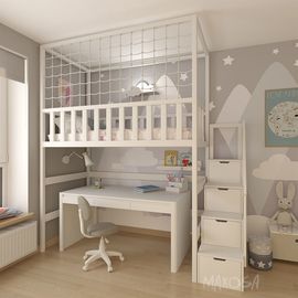 Кровать-чердак из массива с балдахином и сеткой Петра, КОД:MS652, images №1, magsale.ru