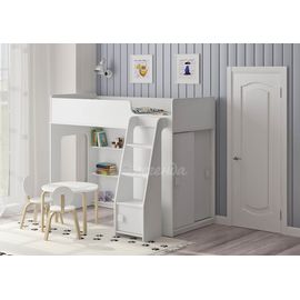 Кровать чердак Легенда 42.5.1 со шкафом-купе белая, КОД:LG4251, images №1, magsale.ru