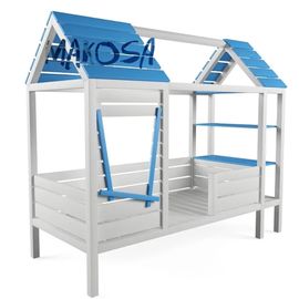 Детская кровать домик из массива со стеллажом №97 Круазет, КОД:FMS409, images №1, magsale.ru