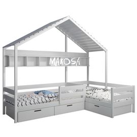 Угловая детская кровать-домик из массива №23 Вуди, КОД:MS420, images №1, magsale.ru