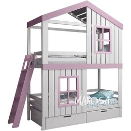 Двухъярусная кровать-домик из массива №64 Тик-Так, КОД:MS485, images №1, magsale.ru