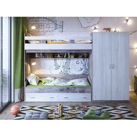 Двухъярусная кровать со шкафом ЮТА, КОД:ЯЮТ22, images №1, magsale.ru