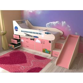 Кровать чердак Самолет с горкой, КОД:SL105, images №1, magsale.ru