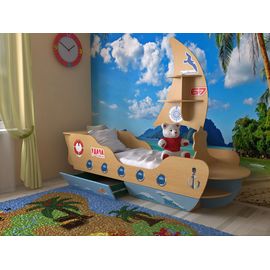 Детская кровать Кораблик с ящиками и парусом, КОД:SL122, images №1, magsale.ru