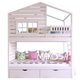 Двухъярусная кровать-домик из массива Аделина, КОД:MS482, images №1, magsale.ru