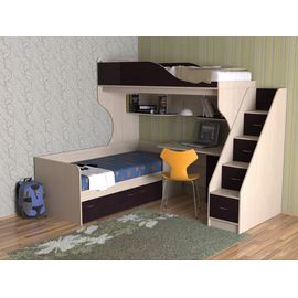 Двухъярусная кровать Дуэт-5 с лестницей-комодом, КОД:SL405, images №1, magsale.ru