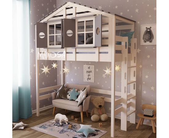 Кровать-чердак из массива сосны Аляска, КОД:MS0907, images №2, magsale.ru