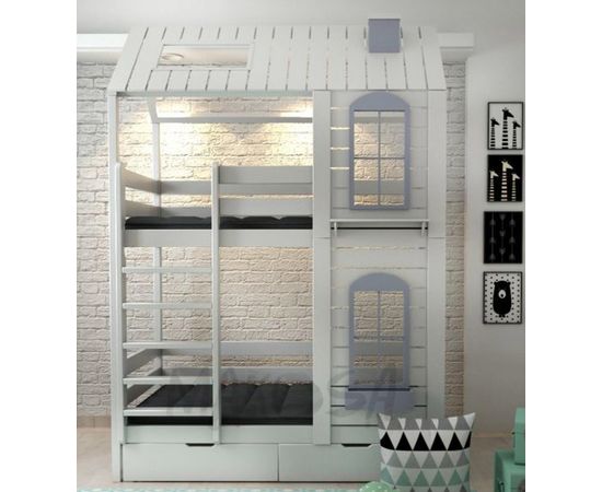 Двухъярусная кровать-домик из массива №32 Екатерина, КОД:MS0917, images №2, magsale.ru