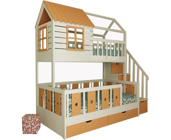 Двухъярусная кровать-домик из массива Джанни, КОД:MS0926, images №1, magsale.ru