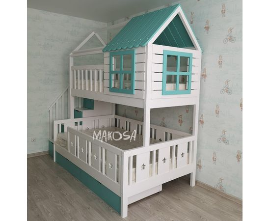 Двухъярусная кровать-домик из массива Джанни, КОД:MS0926, images №2, magsale.ru