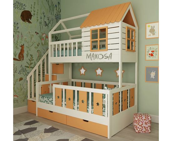 Двухъярусная кровать-домик из массива Джанни, КОД:MS0926, images №3, magsale.ru