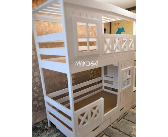 Двухъярусная кровать-домик из массива №14 Яхтклуб, КОД:MS487, images №2, magsale.ru