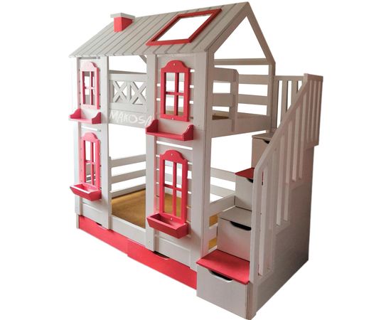 Двухъярусная кровать-домик из массива №34 Санрайз, КОД:MS0982, images №1, magsale.ru