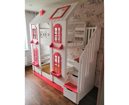 Двухъярусная кровать-домик из массива №34 Санрайз, КОД:MS0982, images №2, magsale.ru