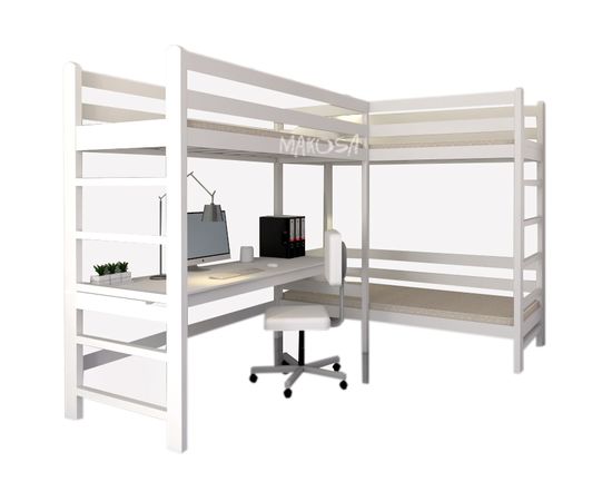 Угловая трехъярусная кровать со столом Бригантина-3, КОД:MS0967, images №1, magsale.ru