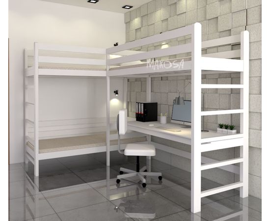 Угловая трехъярусная кровать со столом Бригантина-3, КОД:MS0967, images №2, magsale.ru