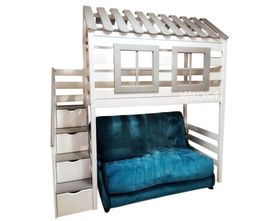 Кровать-чердак домик из массива сосны Мишутка, КОД:MS0974, images №1, magsale.ru