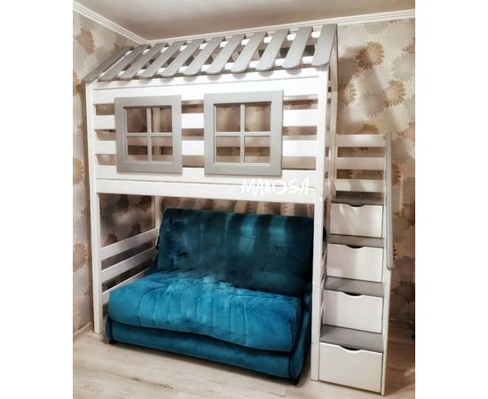 Кровать-чердак домик из массива сосны Мишутка, КОД:MS0974, images №2, magsale.ru