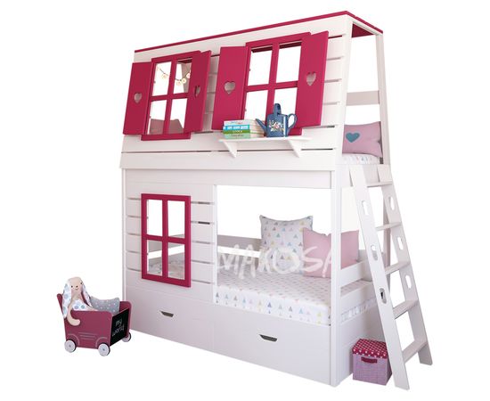 Двухъярусная кровать-домик из массива №95 Ницца-2, КОД:FMS0943, images №1, magsale.ru