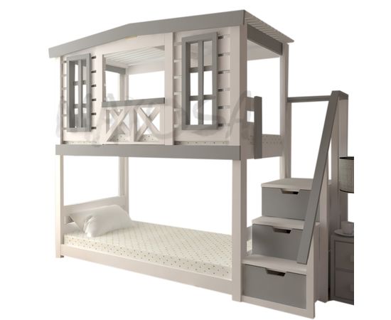 Двухъярусная кровать домик из массива Оушен, КОД:MS0935, images №1, magsale.ru