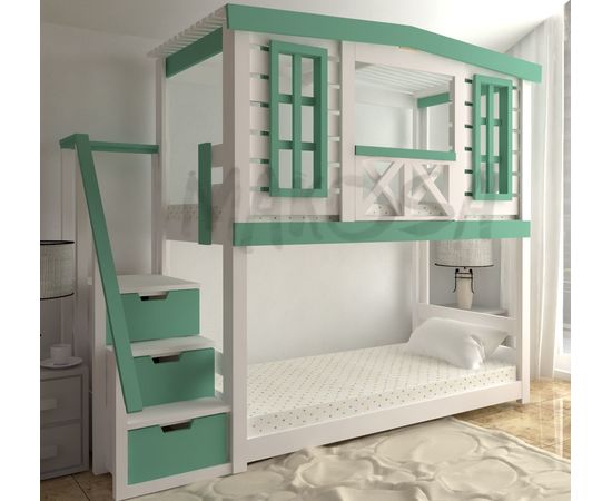 Двухъярусная кровать домик из массива Оушен, КОД:MS0935, images №2, magsale.ru