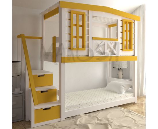 Двухъярусная кровать домик из массива Оушен, КОД:MS0935, images №3, magsale.ru