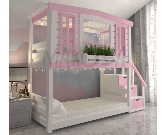 Двухъярусная кровать домик из массива Оушен, КОД:MS0935, images №4, magsale.ru