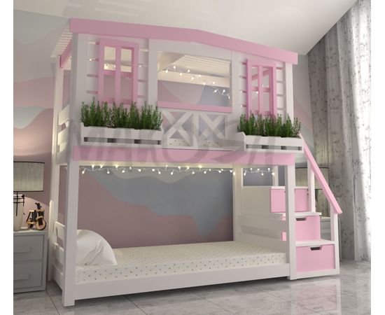 Двухъярусная кровать домик из массива Оушен, КОД:MS0935, images №5, magsale.ru