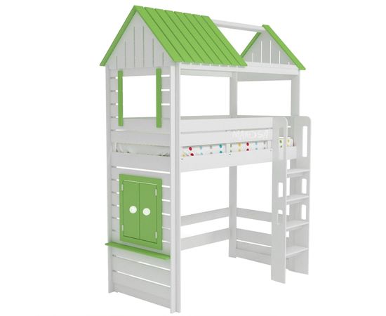 Кровать-чердак из массива дерева Домик Рокко, КОД:MS0975, images №1, magsale.ru