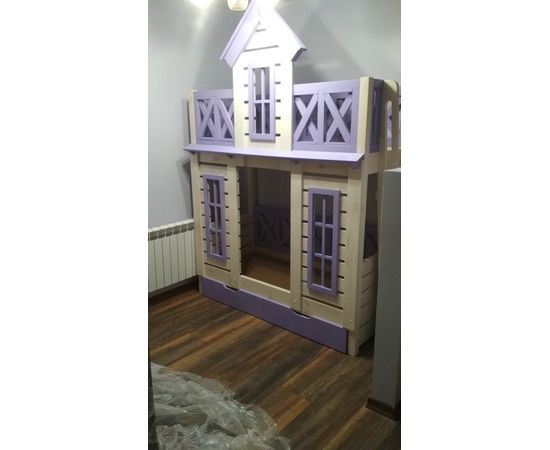 Двухъярусная кровать домик из массива Терем Люкс, КОД:33010, images №5, magsale.ru