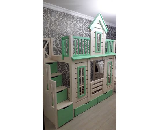 Двухъярусная кровать домик из сосны Терем с лестницей, КОД:33012, images №2, magsale.ru