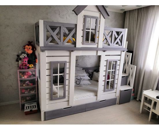 Двухъярусная кровать домик из массива Терем Люкс, КОД:33010, images №6, magsale.ru