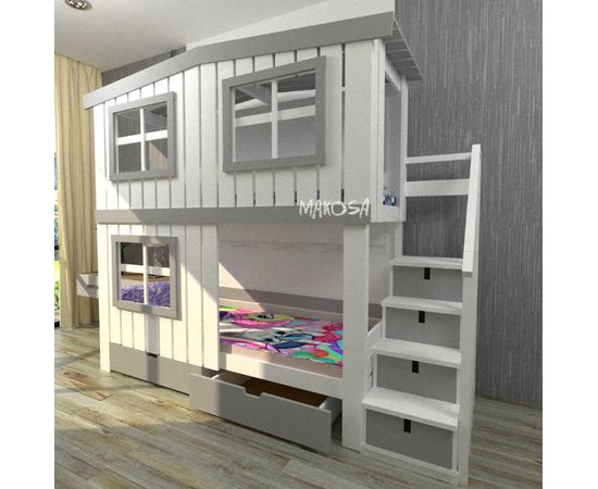Двухъярусная кровать-домик из массива Яхтклуб-3, КОД:MS0985, images №4, magsale.ru