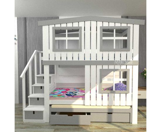 Двухъярусная кровать-домик из массива Яхтклуб-3, КОД:MS0985, images №3, magsale.ru