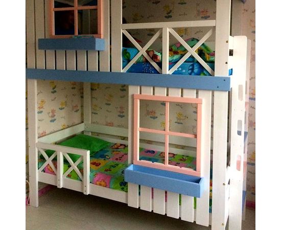 Двухъярусная кровать-домик из массива №14 Яхтклуб, КОД:MS487, images №7, magsale.ru
