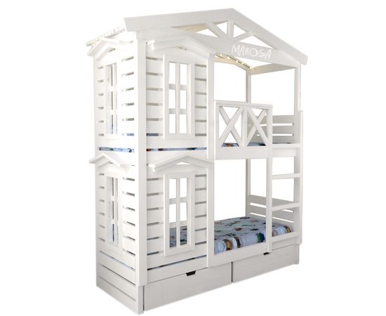Двухъярусная кровать-домик из дерева №86 Ассоль, КОД:FMS1044, images №1, magsale.ru