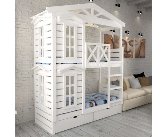 Двухъярусная кровать-домик из дерева №86 Ассоль, КОД:FMS1044, images №2, magsale.ru