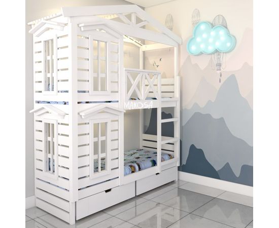 Двухъярусная кровать-домик из дерева №86 Ассоль, КОД:FMS1044, images №4, magsale.ru