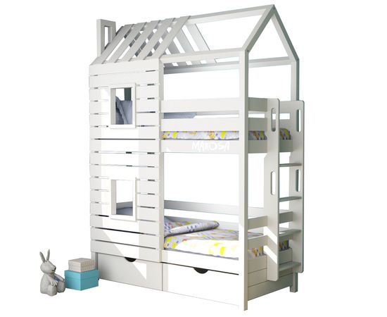 Двухъярусная кровать-домик из массива Пассат, КОД:MS0945, images №1, magsale.ru