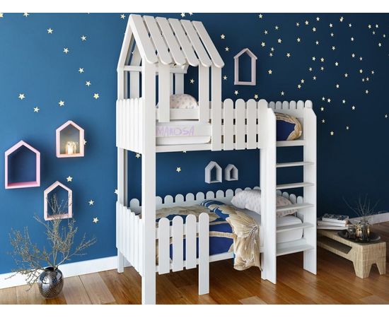 Двухъярусная кровать-домик из массива Птенчик, КОД:MS1010, images №2, magsale.ru