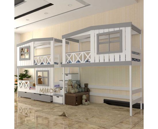 Двухъярусная кровать-домик из массива Бридж, КОД:MS6870, images №4, magsale.ru