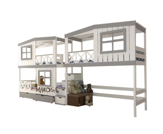 Двухъярусная кровать-домик из массива Бридж, КОД:MS6870, images №3, magsale.ru