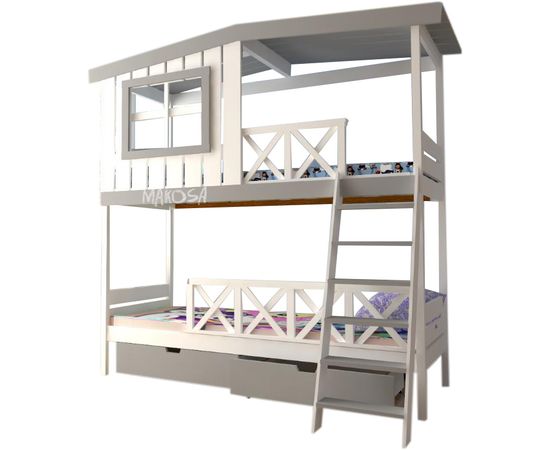 Двухъярусная кровать-домик из массива Бридж, КОД:MS6870, images №1, magsale.ru