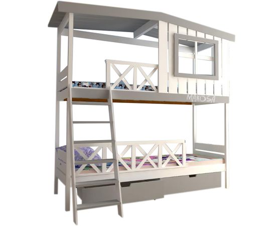 Двухъярусная кровать-домик из массива Бридж, КОД:MS6870, images №2, magsale.ru