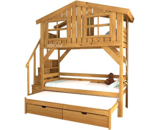 Двухъярусная выдвижная кровать-домик из массива Колорадо, КОД:MS8895, images №1, magsale.ru