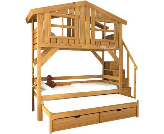Двухъярусная выдвижная кровать-домик из массива Колорадо, КОД:MS8895, images №2, magsale.ru