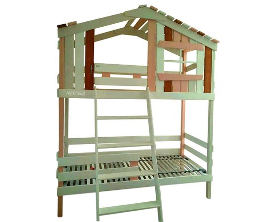 Двухъярусная кровать-домик из массива Куба, КОД:MS8896, images №2, magsale.ru
